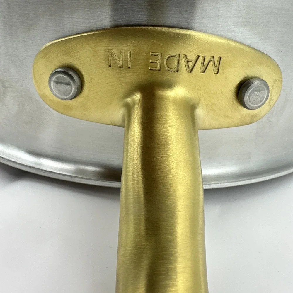 Made-In Cookware Italy 4 qt Stainless Saucepan Gold Handle W/Lid NEW